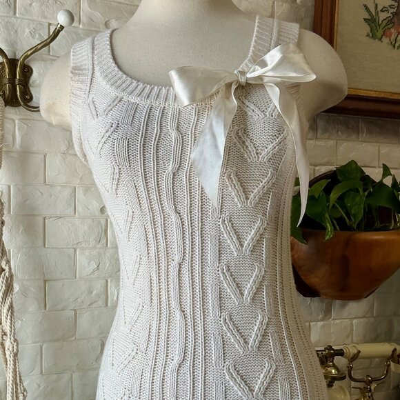 Vintage Y2K Wet Seal Sleeveless Cable Knit Mini Dress + Ribbon Bow Detail - Picture 2 of 11